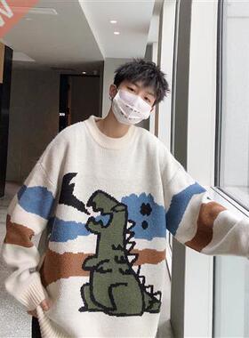 Sweater Men Y2k Sreetwear Retro Flame Pattern Hip Hop Autumn