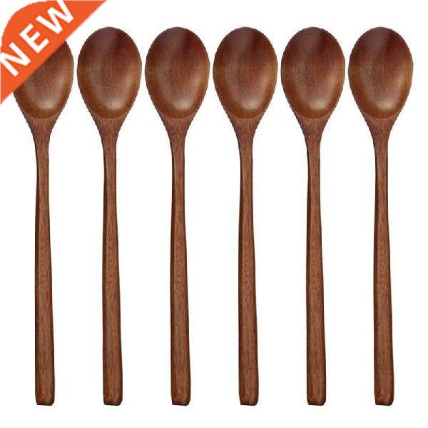 Quality Wooden Spoons, 6 Pieces Wood Soup Spoons for Eating