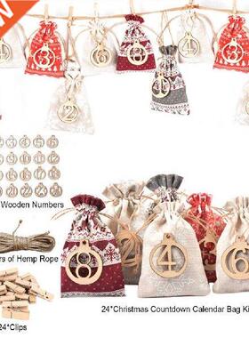 24PCS Christmas Advent Calendar Countdown Bag Hanging Candy