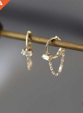 925 Sterlng Slver French Smple Square Crystal Chan Earr