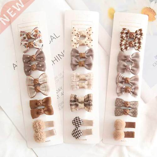 5/10Pcs Bowknot Baby Girl Hairpins Cute Floral Plaid Dot Chi
