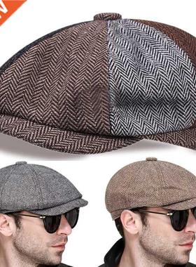 2022 Creative Newsboy HatMen Octagonal Splicing Tweed Beret