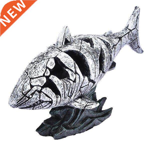 Shark Statue Cracked Shark Fish Figurine Sea Animal Desktop