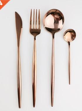 Rose Gold Dinnerware Set 304 Stainless Steel Mirror Cutlery