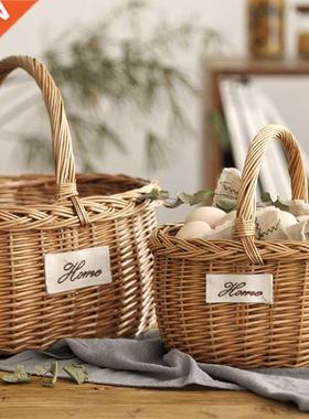 Handmade Wicker Woven Outdoor Picnic Basket Portable