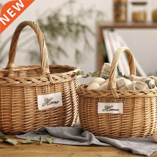 Handmade Wicker Woven Outdoor Picnic Basket Portable