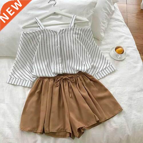 2021 new fashon women's two pece set Fresh strped of