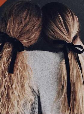 Vintage Big Black Velvet Bow Hair Ribbon Hairpins for Women