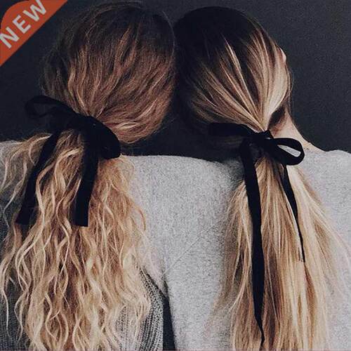 Vintage Big Black Velvet Bow Hair Ribbon Hairpins for Women
