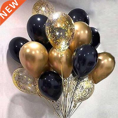 15pcs Gold And Black Metal Latex Balloons birthday party aga