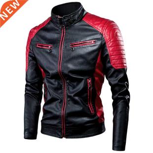 Ucrazy Men 2022 Winter Casual Motor Spliced Leather Jacket C