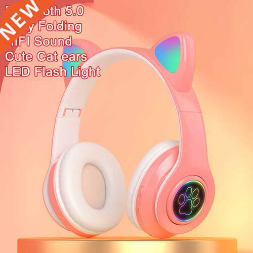 Flash Light Cute Cat Ears Wireless Headphone with Mic Contro