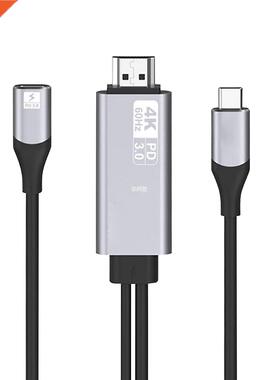 USB Type C to HDMI 4K 60Hz Cable Adapter USB PD 3.0 Power Co
