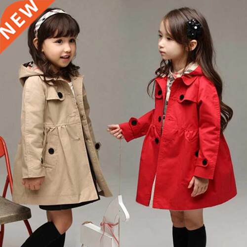 2022 New Girls Spring Autumn Long Style Hooded Coats Baby Gi