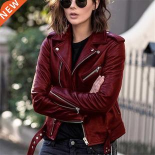 Autumn Short Jacket Solid Revers Female Moto Biker Jackets 2