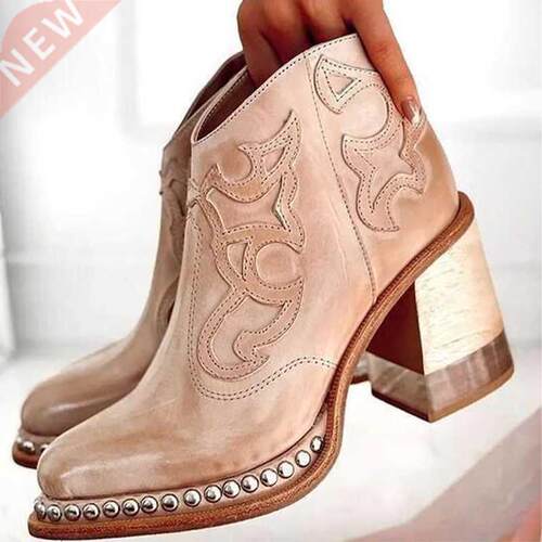 2022 Leather Women Ankle Boots Low Heel Cool Women Shoes Bri