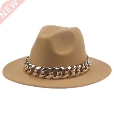 Women Hat Luxury Wide Brim Thick Gold Chain fascinator Beige