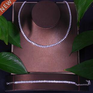 Simple Zirconia Necklace and Bracelet Set for Women Accessor
