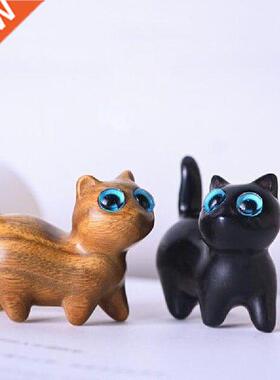 Wooden Cute Cat Desktop Ornaments Ebony Carving Mini