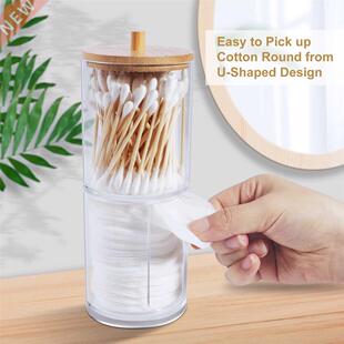 Bamboo Makeup Cotton Swabs Organizer Box Transparent Cosmeti