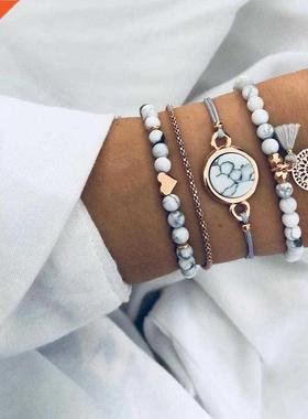 4pcs/Set Bohemian Stone beads chains bracelets Set For Women