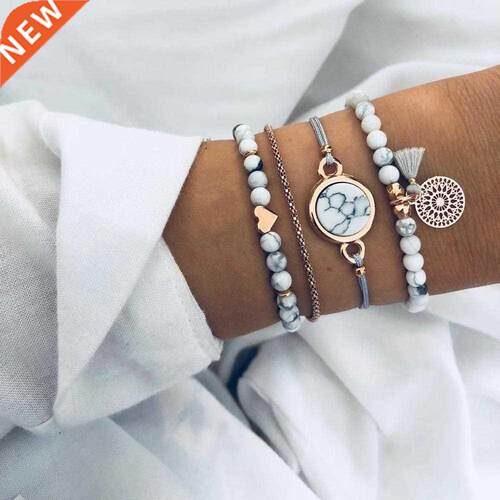 4pcs/Set Bohemian Stone beads chains bracelets Set For Women