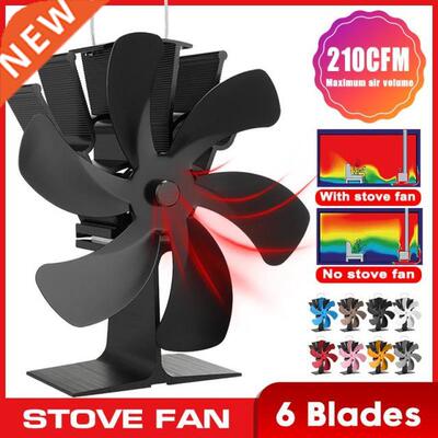 Black Fireplace 6 Blades Heat Powered Stove Fan komin Log Wo