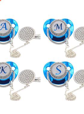 Nme Initil Letter Bby Pcifier Clips Lids Blue Luxury New