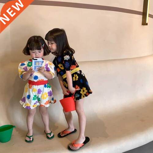 MILANCEL 2022 Summer New Kids Suit Cute Floral Puff Girls S