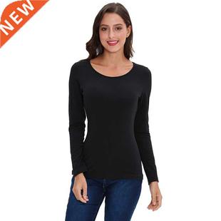 Women Basic Solid Long Sleeve T Shirt Round Crew Neck Plain