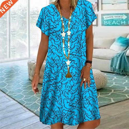 Fashion Short Sve Leopa Print Dress Summer Casual Loose