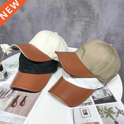 Washed Cotton Baseball Cap Women Multi-Color Optional Leathe
