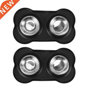 2X Dog Bowls Stainless Steel Water And Food Feeder With Non