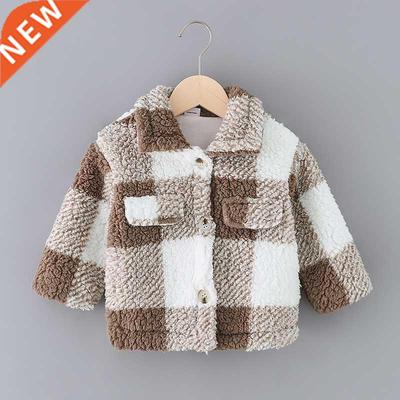 PatPat Toddler Girl Plaid Lapel Collar Button Design Coat Ja