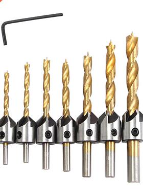 7Pcs Countersnk Drll Bts Set wth Chamferng Combnaton