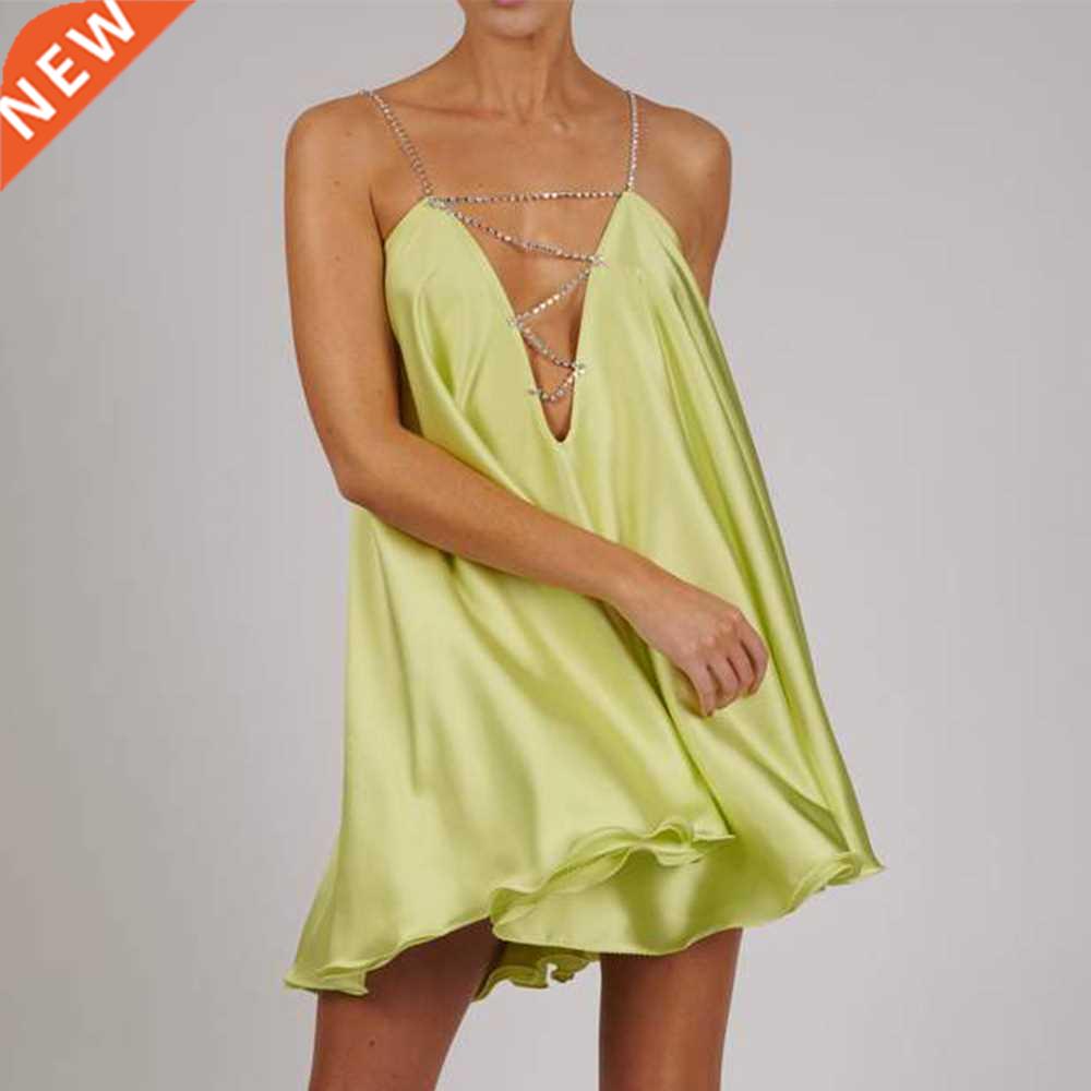 Personalitynew heav metal diamondchain deep V leak bac dress