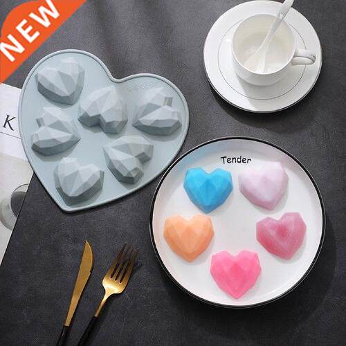 6 Cavity Diamond Heart Shape Silicon Cake Mold D Carton