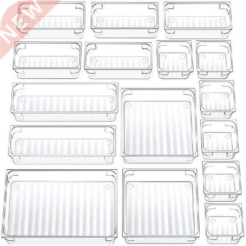 16 Pcs Transparent Drawer Storage System Multi-Size Drawer