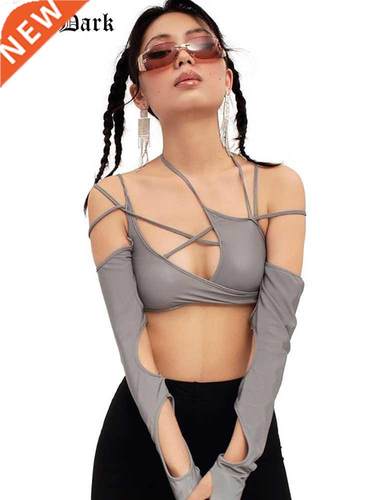 Goth Dark Cyber Y2k Techwear Punk Women Halter Tops Gothic e