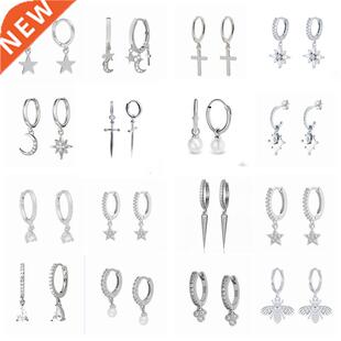 AIDE 925 Sterling Silver Cross Pearl Bee Animal Hoops Earrin