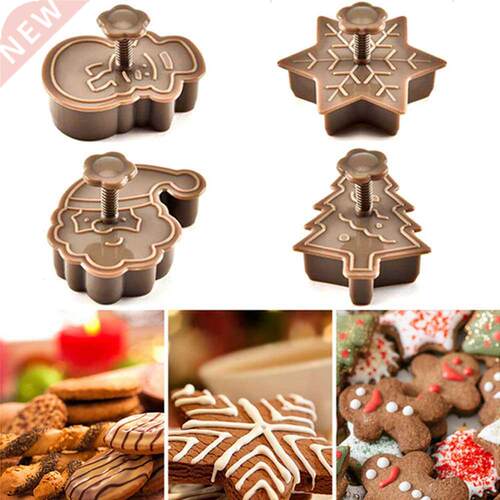 4Pcs  Christmas e Snowman Plastic Baking Mold Kitchen Bis