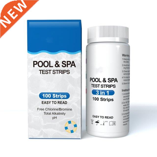 100 Pcs Water Test Strips 3-in-1 Swimming Pool Water Quality