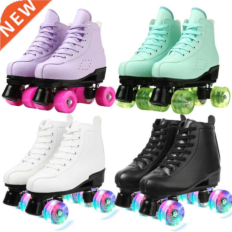 Women White PU Leather Roller Skates Skating Shoes Sliding I
