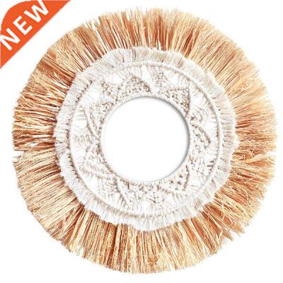 Hanging Wall Mirror Boho Macrame Fringe Round Decorative