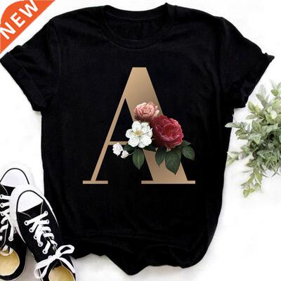 Custom Name Letter Combination Fashion Women T-shirt Flower