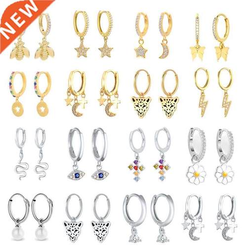 CANNER Hoop Earrings Black Panther Moon Star Cross 925 Sterl