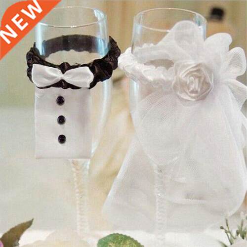 2Pcs/Lot Wedding Bride Groom Dress Wine Cups Wraps