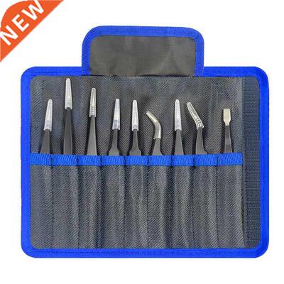 9pcs/set Anti-static ESD Stainless Steel Tweezers Maintenanc