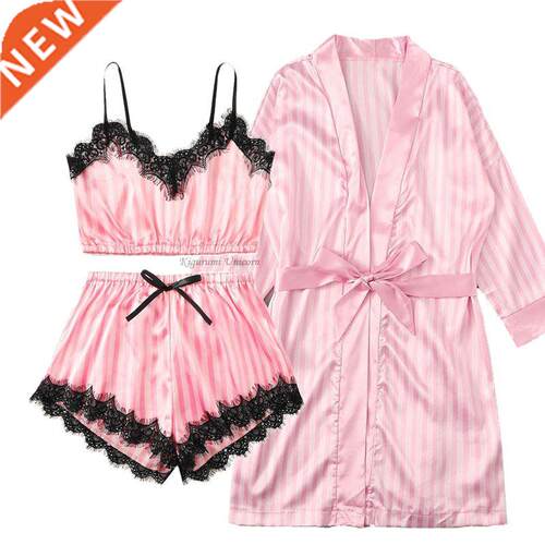 New 3 Pieces Women Pajamas Sets Faux Silk Pajamas Spwear