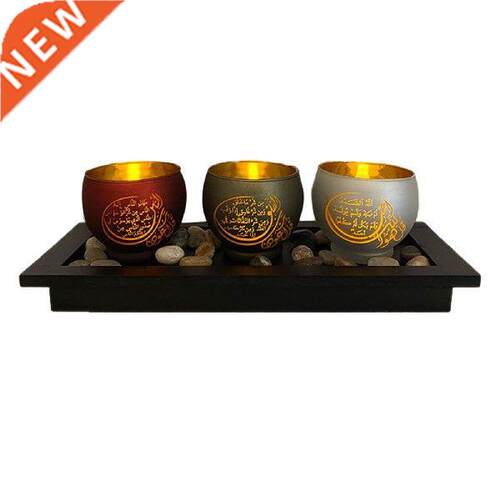 Set of 3, Glass Candle Holder Tea Light Candlestick Stand